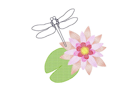 Dragonfly and Water Lily Embroidery Design